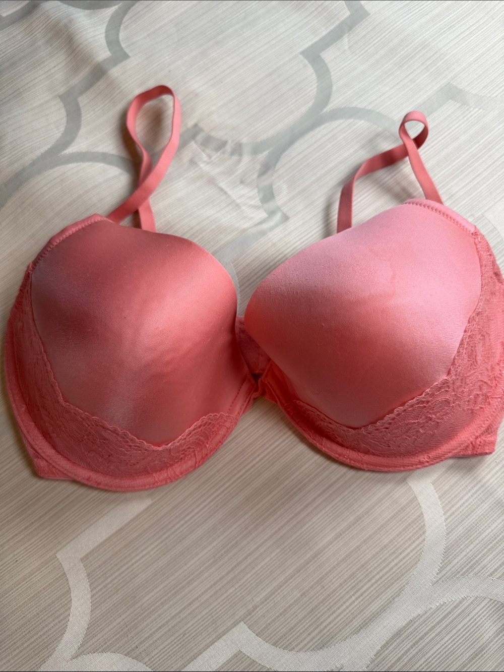 Natori Coral Pink Lace-Trim Push-Up Bra